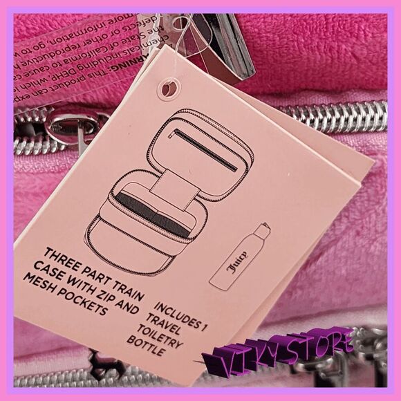 💕 NWT Juicy Couture Pink Velvet Tiered Train Case w/ Rhinestones #7200 💕 - Picture 4 of 7